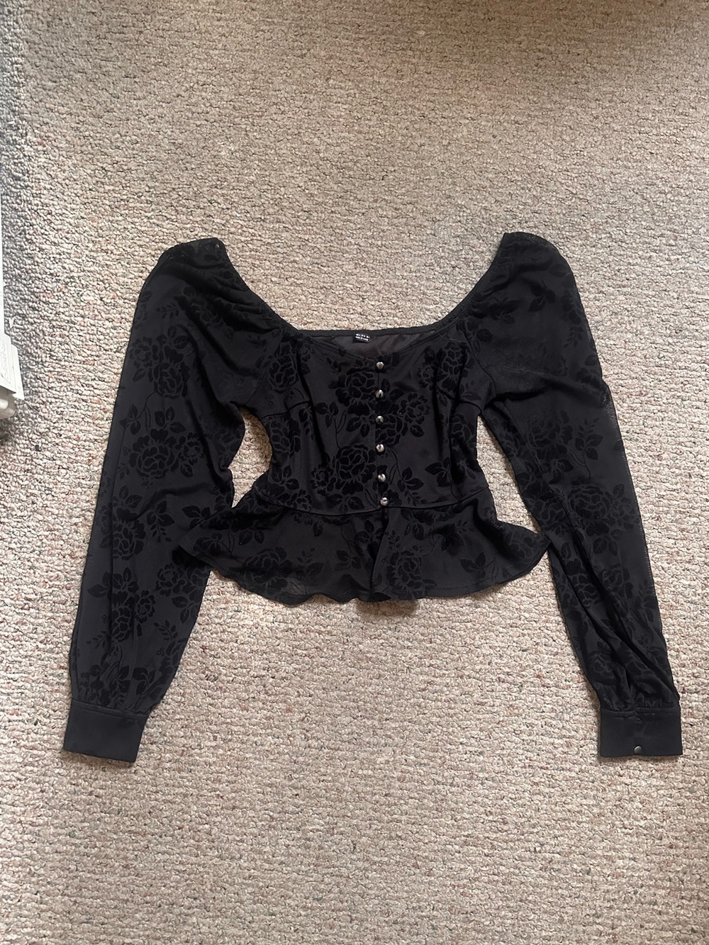 Zara Black Floral Velvet Peplum Top